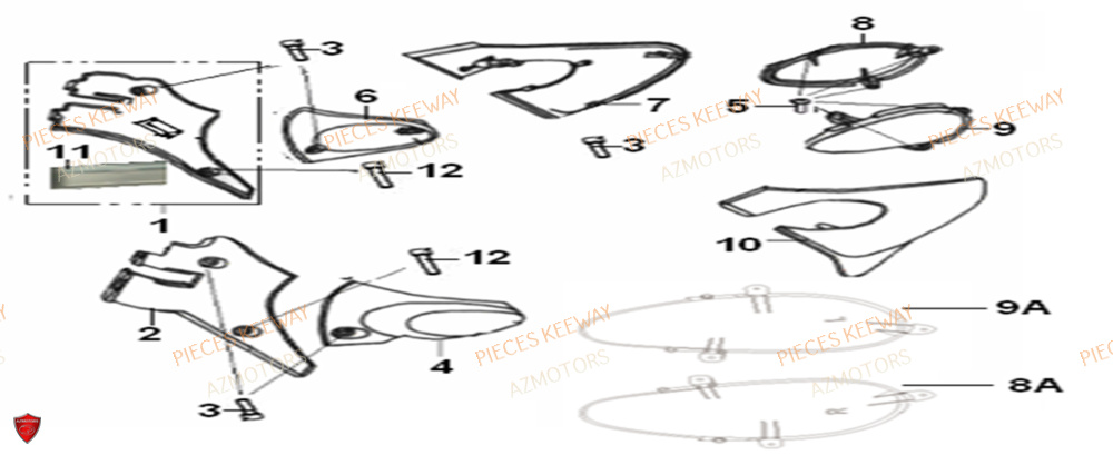 Cache Lateral No Serie Av Lbbk23102bb736698 AZMOTORS PIECES ORIGINE KEEWAY SUPERLIGHT 125 E2 (2008-2006)