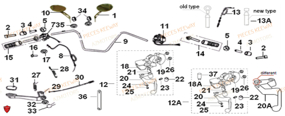 Guidon AZMOTORS PIECES ORIGINE KEEWAY SUPERLIGHT 125 E2 (2008-2006)