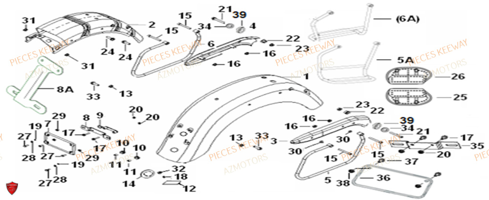 Pare Boue Arriere AZMOTORS PIECES ORIGINE KEEWAY SUPERLIGHT 125 E2 (2008-2006)