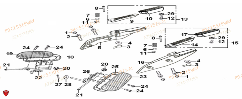 Repose Pied AZMOTORS PIECES ORIGINE KEEWAY SUPERLIGHT 125 E2 (2008-2006)