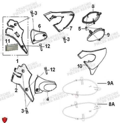 Panneau Lateral Pour Vin Avant Lbbk23102bb736698 KEEWAY PIECES ORIGINE KEEWAY SUPERLIGHT 125 DB E3 (2009-2016)