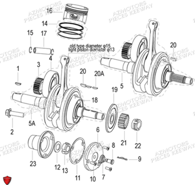 Vilebrequin Piston KEEWAY PIECES ORIGINE KEEWAY SUPERLIGHT 125 DB E3 (2009-2016)