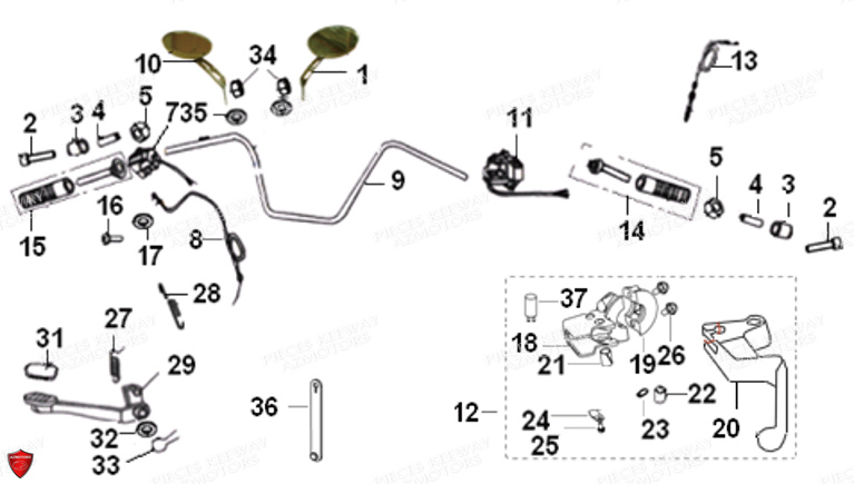 Guidon Retroviseurs KEEWAY PIECES ORIGINE KEEWAY MOTO SUPERLIGHT E4 125cc