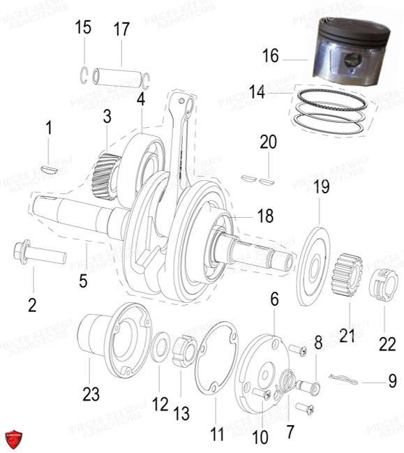 Piston Vilebrequin KEEWAY PIECES ORIGINE KEEWAY MOTO SUPERLIGHT E4 125cc