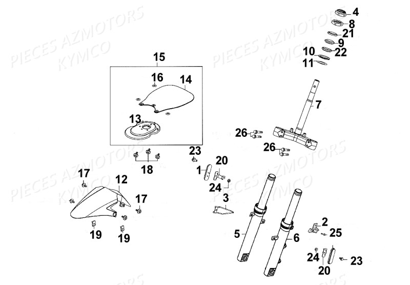 Fourche KYMCO Pièces Scooter Kymco SUPER 8 125 4T EURO III (KL25SA)