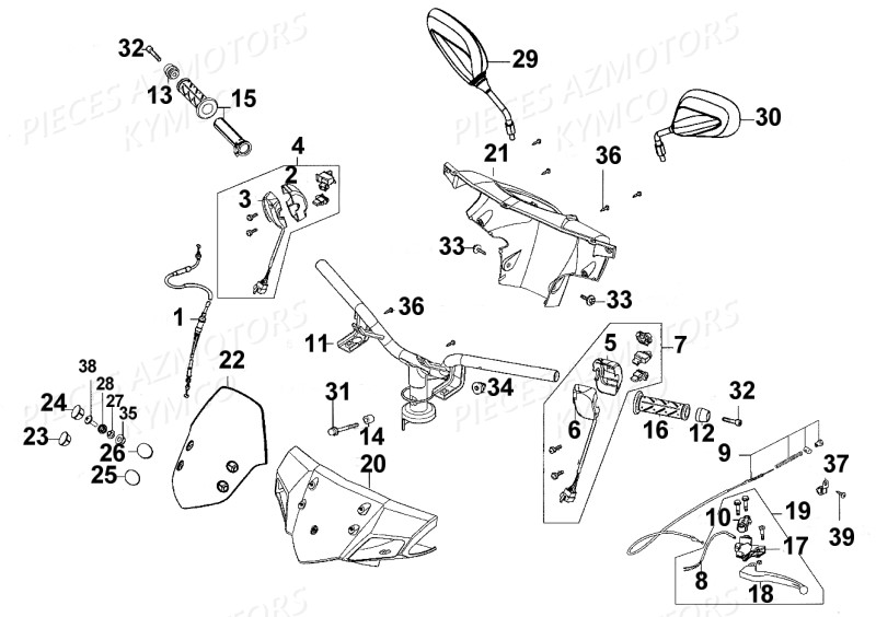 GUIDON KYMCO Pièces Scooter Kymco  SUPER 8 125 4T EURO III