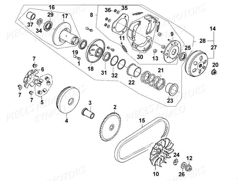 Variateur Embrayage KYMCO Pièces Scooter Kymco SUPER 8 125 4T EURO III (KL25SA)
