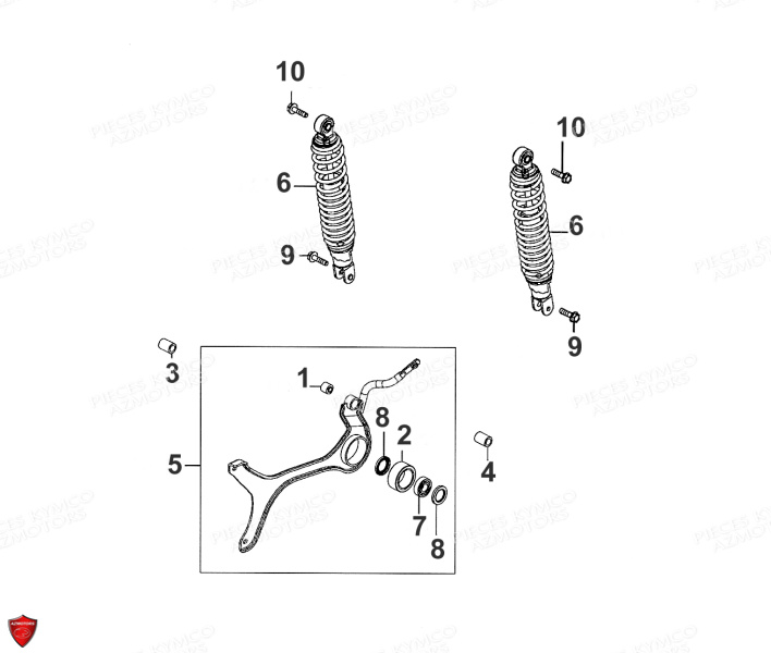 Amortisseurs KYMCO Pièces SUPER 8 50cc 4T EURO II