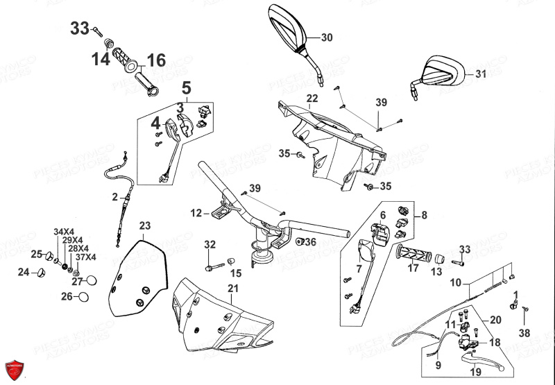 GUIDON RETROVISEURS KYMCO SUPER 8 50 4T E2