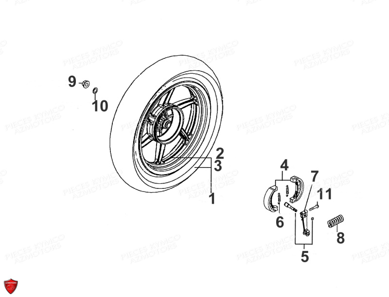 Roue Arriere KYMCO Pièces SUPER 8 50 4T EURO II (KL10SA)