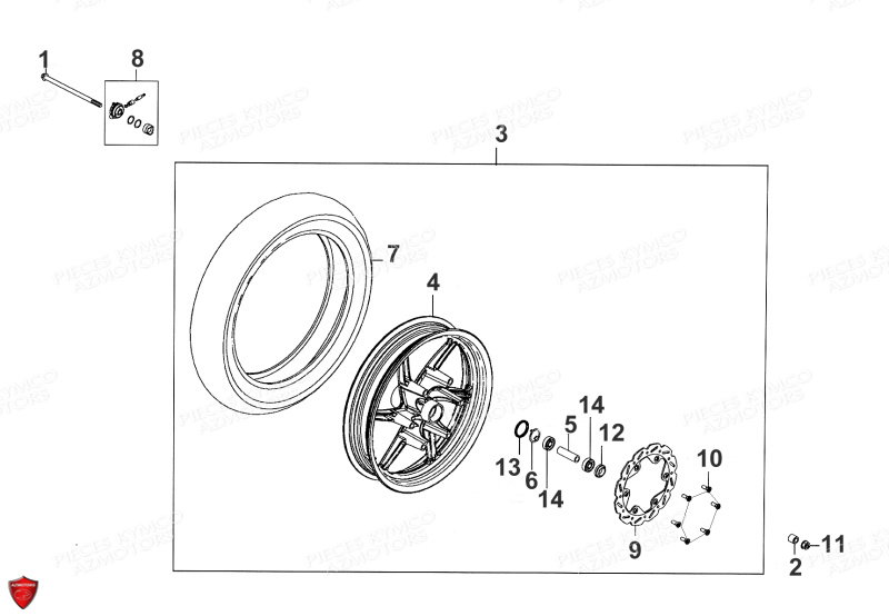 ROUE AVANT KYMCO SUPER 8 50 4T E2