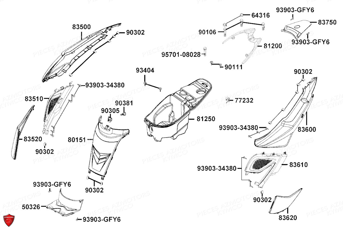 Carenages Arriere KYMCO Pièces SUPER 8 50R 4T EURO5 (KP10GA)