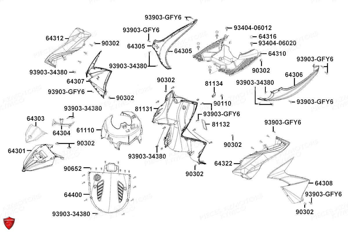 Carenages Avant KYMCO Pièces SUPER 8 50R 4T EURO5 (KP10GA)