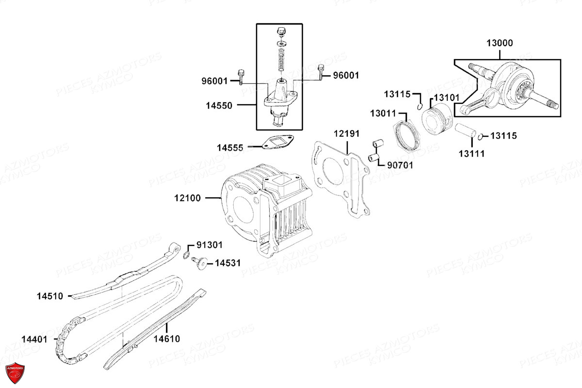 Cylindre Piston KYMCO Pièces SUPER 8 50R 4T EURO5 (KP10GA)