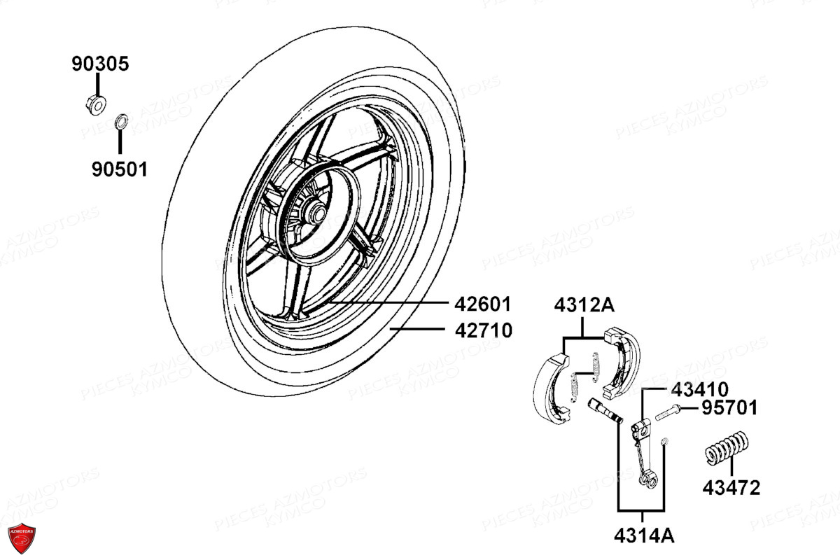 Roue Arriere KYMCO Pièces SUPER 8 50R 4T EURO5 (KP10GA)