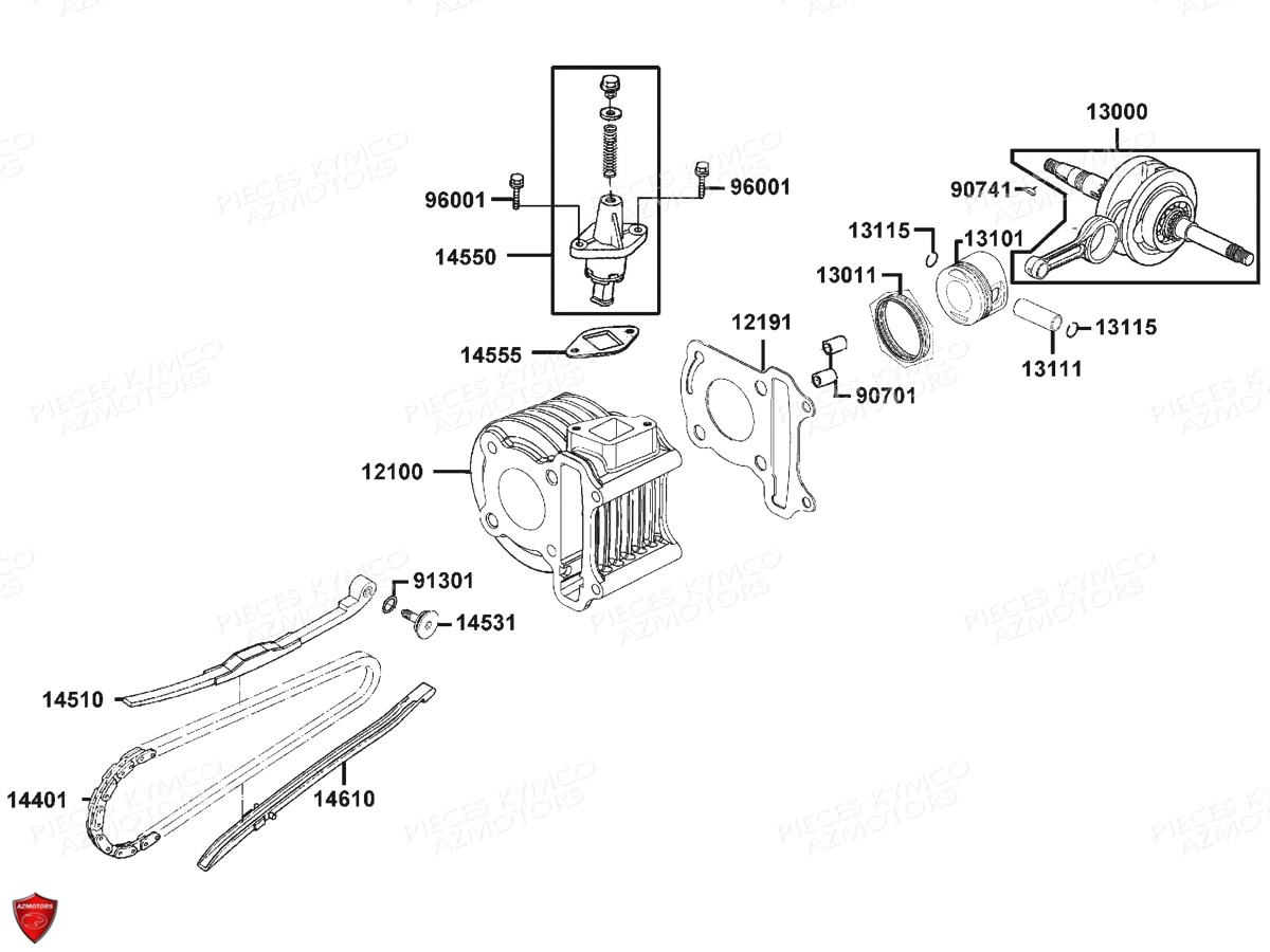 CYLINDRE PISTON KYMCO SUPER 8 50i E4