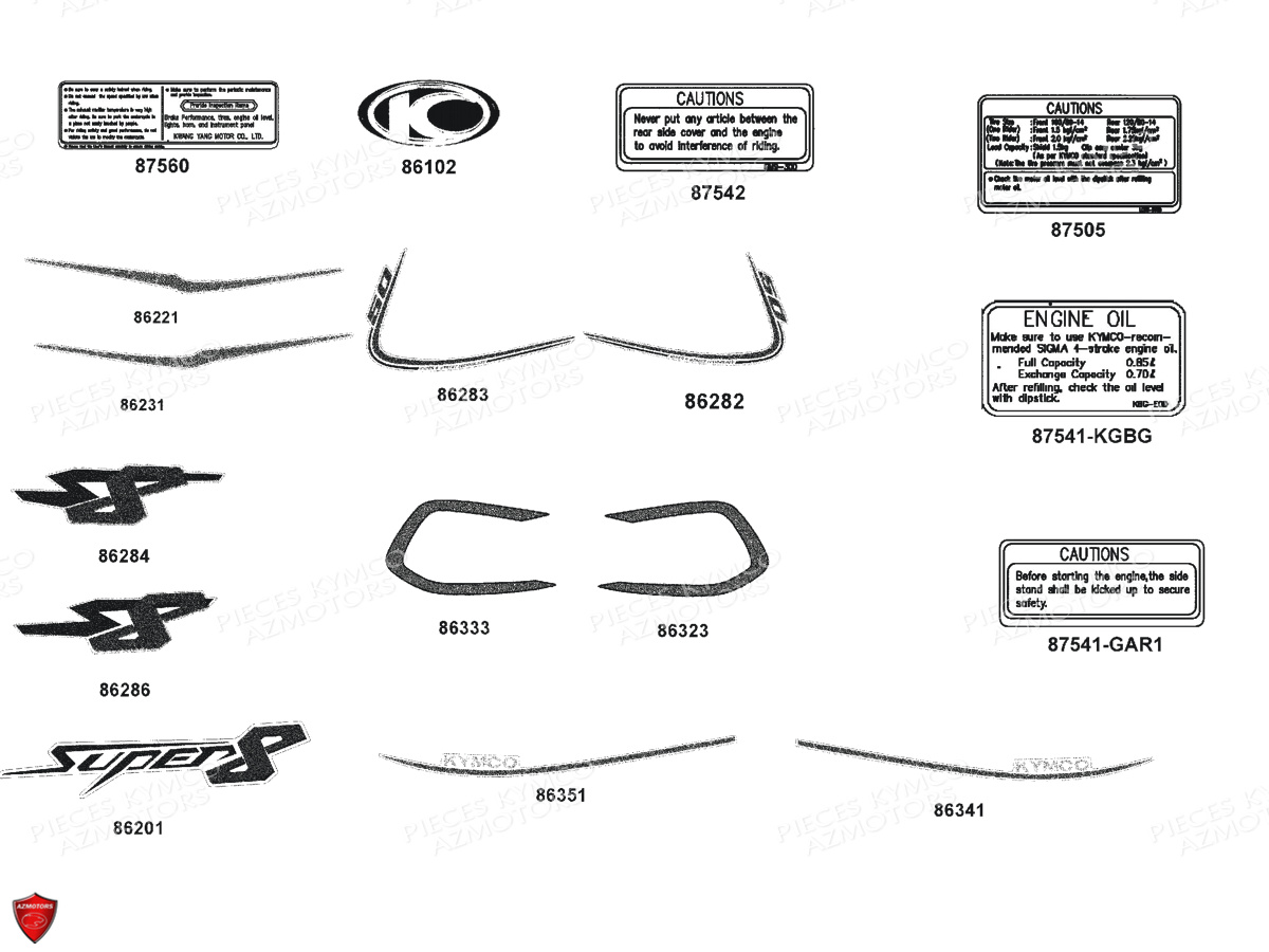 Decors KYMCO Pièces SUPER 8 50I 4T EURO4 (KP10BA)