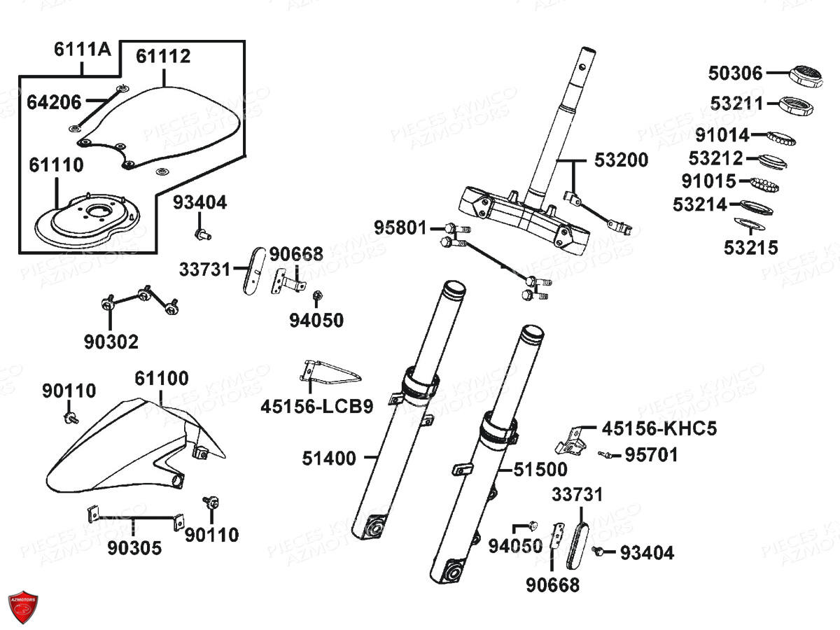 FOURCHE GARDE BOUE AVANT KYMCO SUPER 8 50i E4