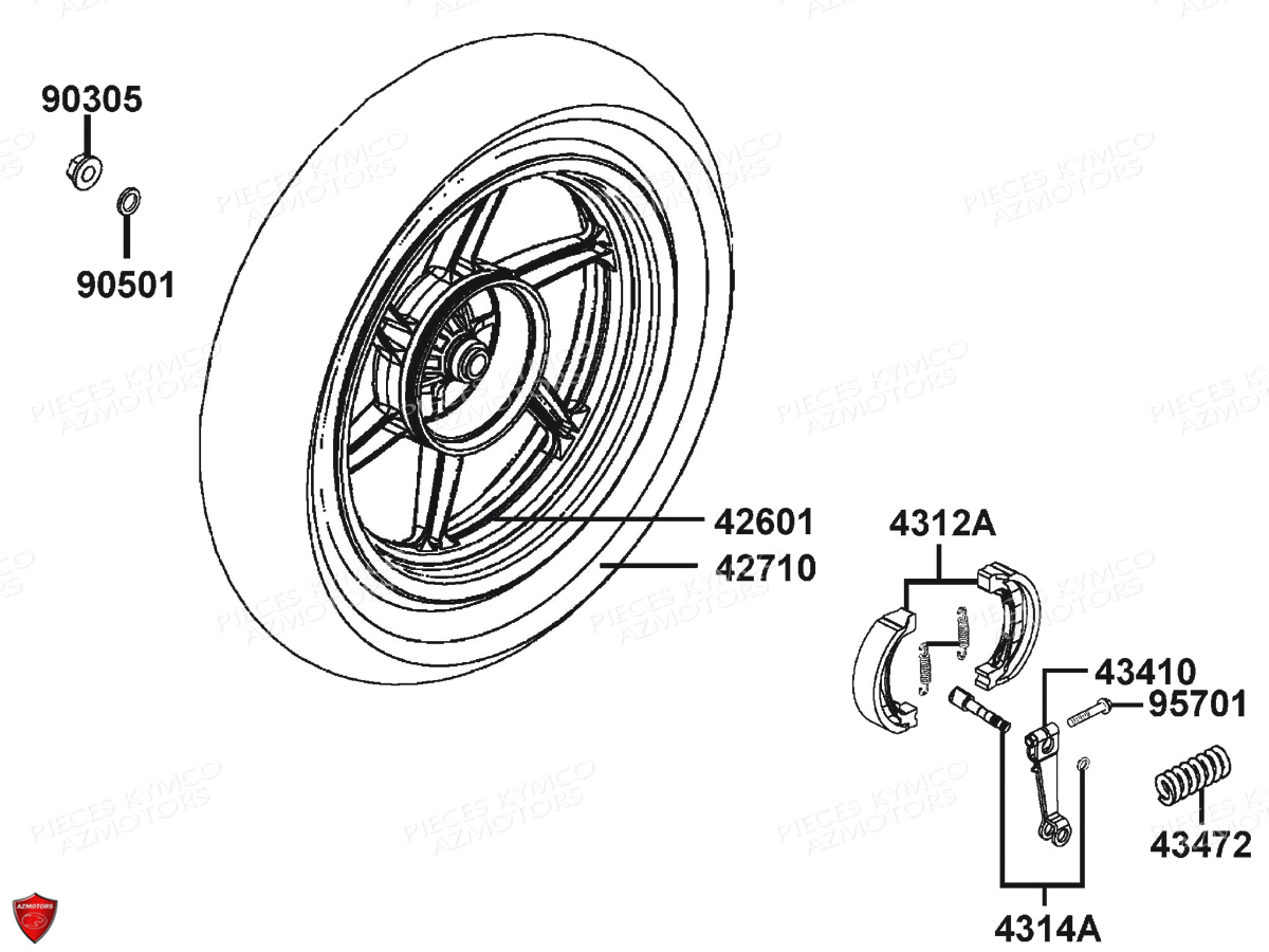 Roue Arriere KYMCO Pièces SUPER 8 50I 4T EURO4 (KP10BA)