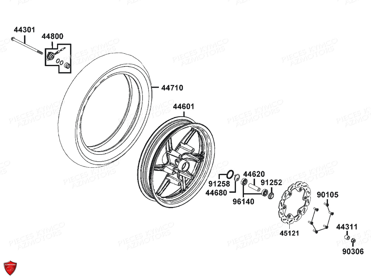 Roue Avant KYMCO Pièces SUPER 8 50I 4T EURO4 (KP10BA)