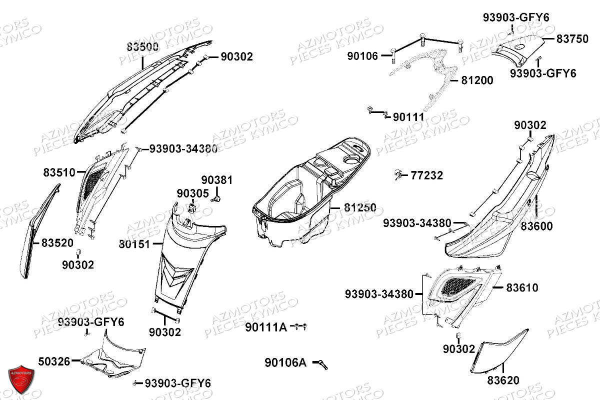 Carenages Arrieres KYMCO Pièces SUPER 8 50R 4T EURO5 (KP10GC)
