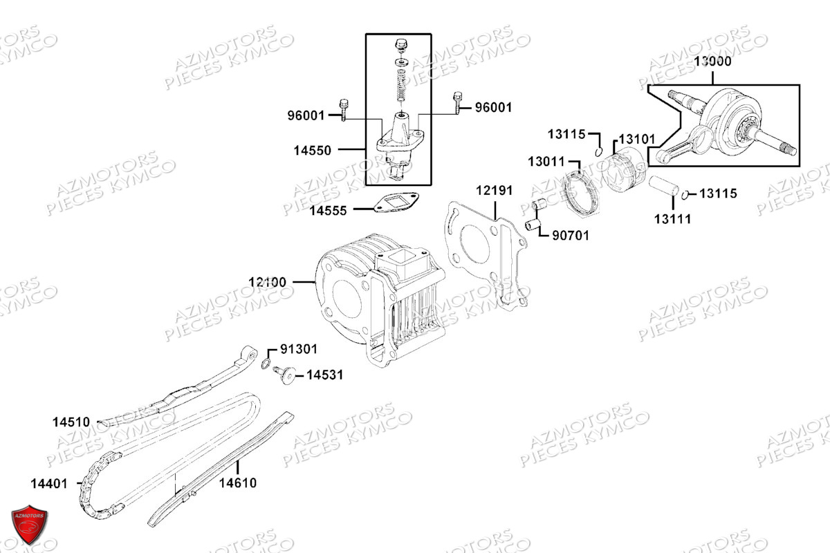 Cylindre Piston KYMCO Pièces SUPER 8 50R 4T EURO5 (KP10GC)
