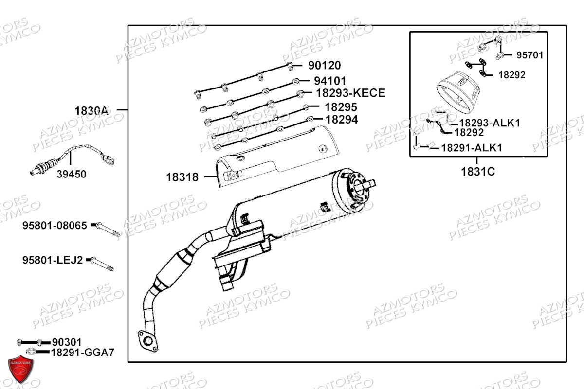 Echappement KYMCO Pièces SUPER 8 50R 4T EURO5 (KP10GC)
