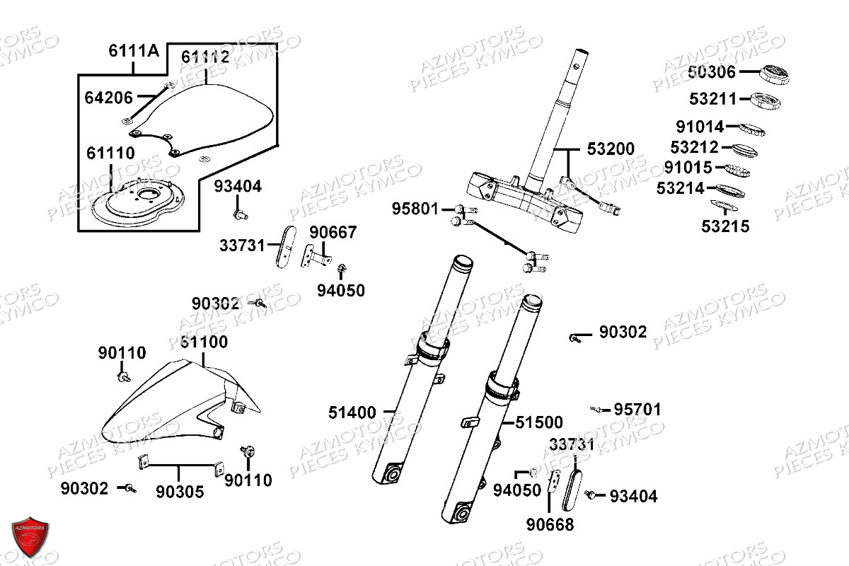 Fourche Garde Boue Avant KYMCO Pièces SUPER 8 50R 4T EURO5 (KP10GC)
