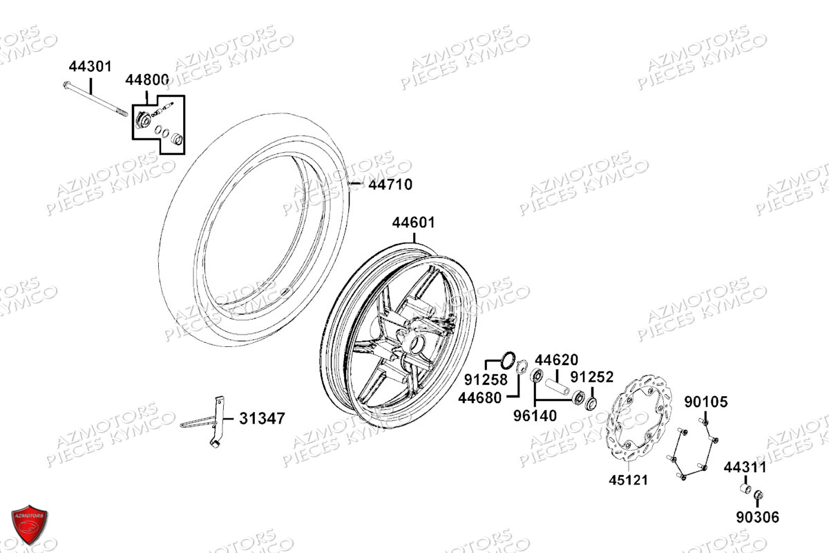 Roue Avant KYMCO Pièces SUPER 8 50R 4T EURO5 (KP10GC)
