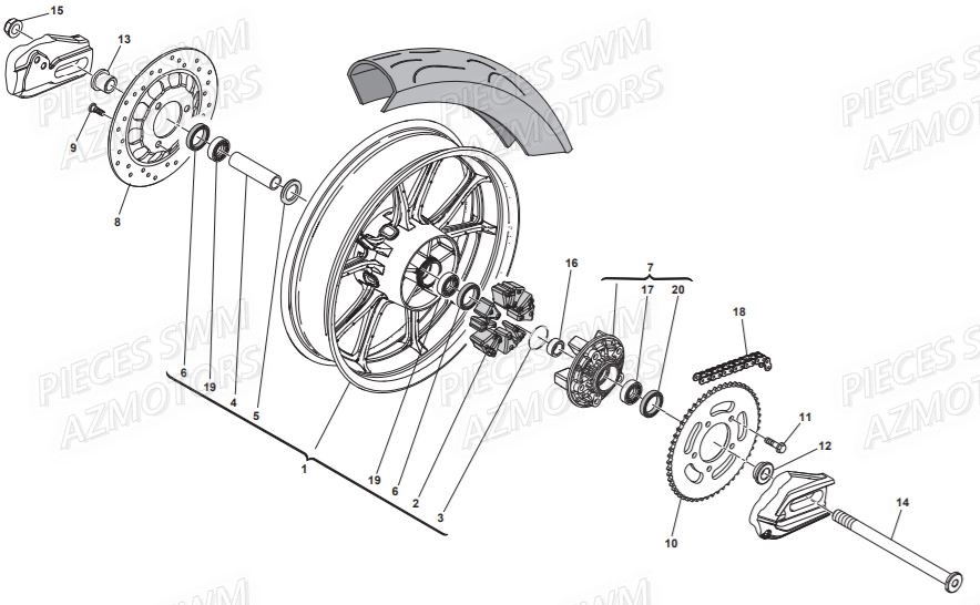 Roue Arriere  Pieces SWM Origine VAREZ 125 E4 (2020)