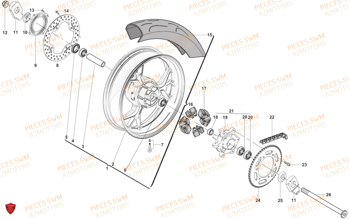 Roue Arriere  Pieces SWM Origine VAREZ 125 E5 (2021)