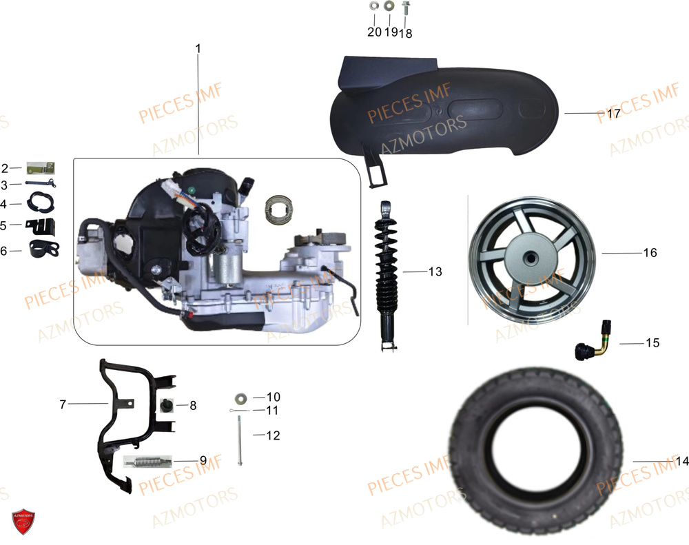 Moteur Et Roue Arriere AZMOTORS PIECES SX 50 4T EURO 5+