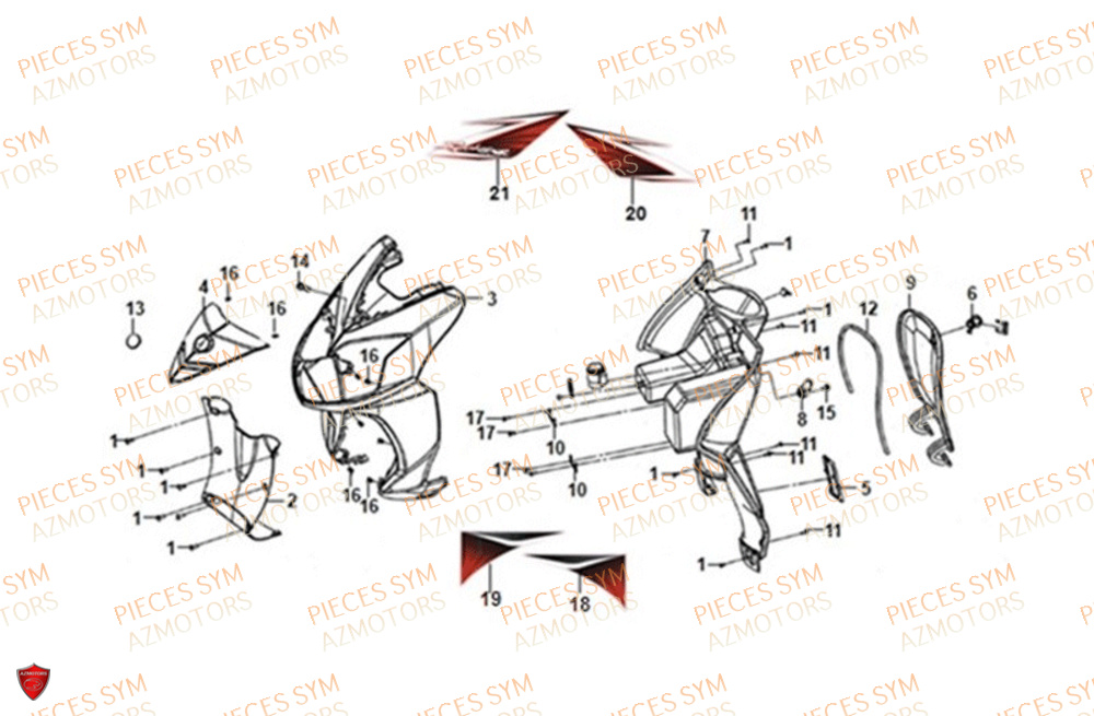Carenages Avant SYM Pièces SYMPHONY SR 50 - AZ05W8-EU (2018)
