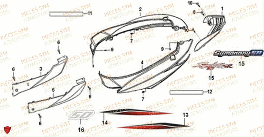 Carenages Lateraux SYM Pièces SYMPHONY SR 50 - AZ05W8-EU (2018)
