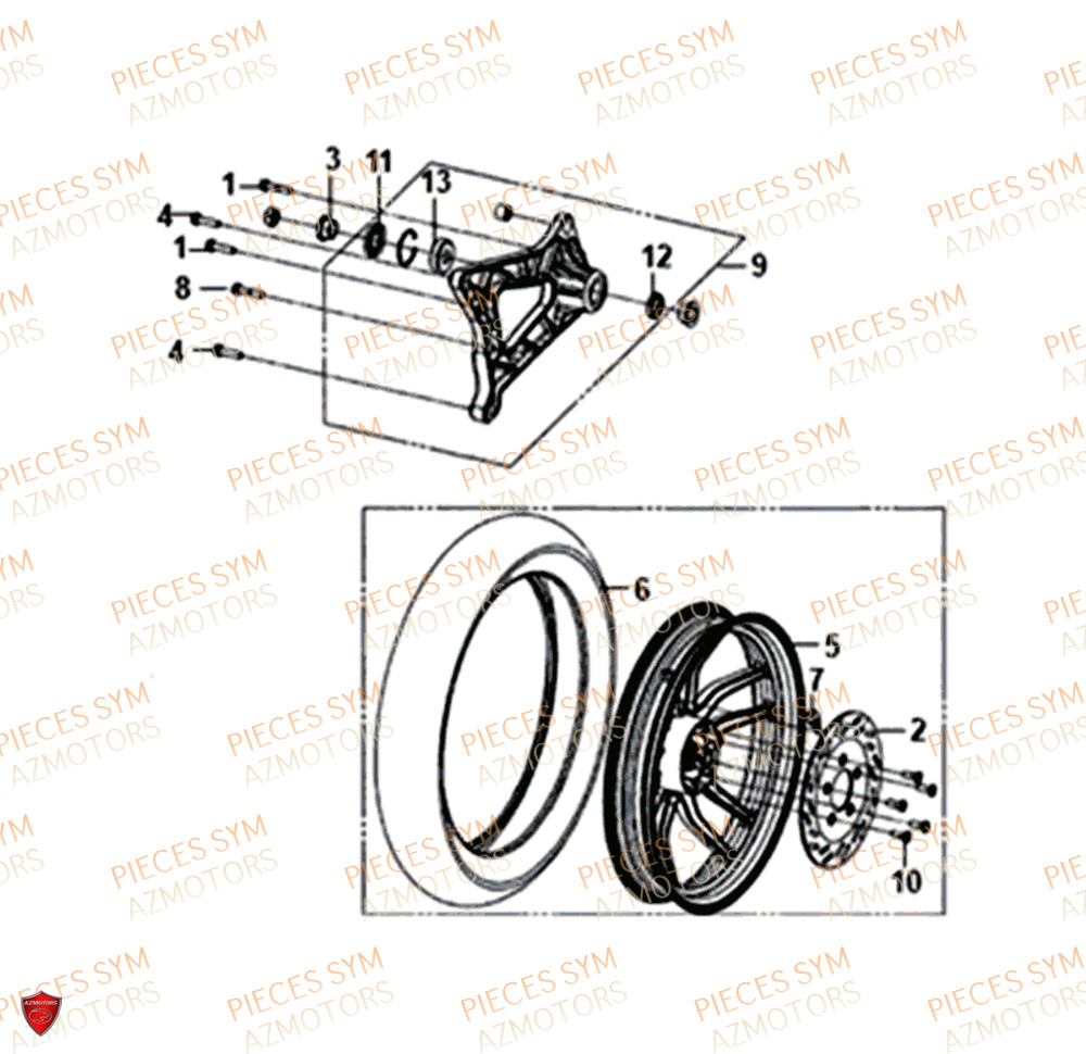 Roue Arriere SYM Pièces SYMPHONY ST 125 - XB12W3-EU (2018)