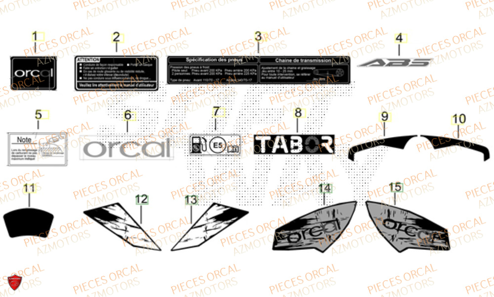 Stickers ORCAL Pièces Orcal TABOR 125 EURO5+