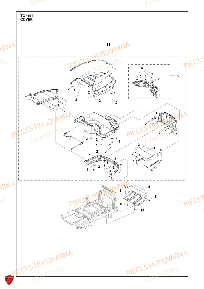 Couvercle 1 AZMOTORS PIECES TRACTEUR TONDEUSE TC 100i HUSQVARNA