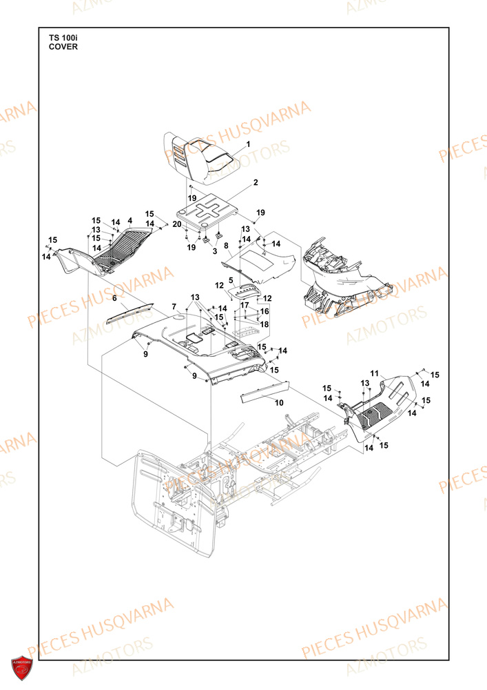 Couvercle 3 AZMOTORS PIECES TRACTEUR TONDEUSE TC 100i HUSQVARNA