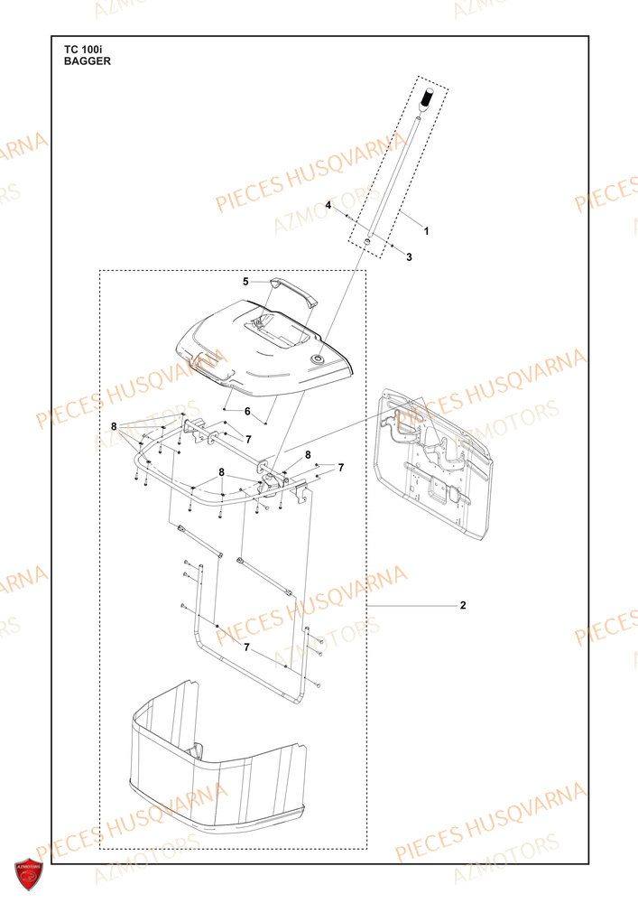 Sac Collecteur AZMOTORS PIECES TRACTEUR TONDEUSE TC 100i HUSQVARNA
