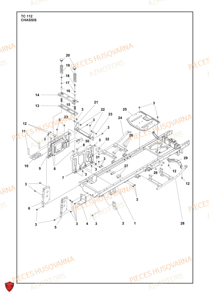 Chassis AZMOTORS PIECES TRACTEUR TONDEUSE TC 112 HUSQVARNA