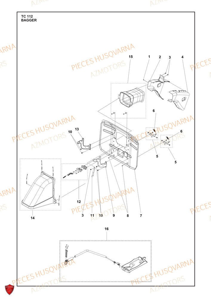 Sac Collecteur 1 AZMOTORS PIECES TRACTEUR TONDEUSE TC 112 HUSQVARNA
