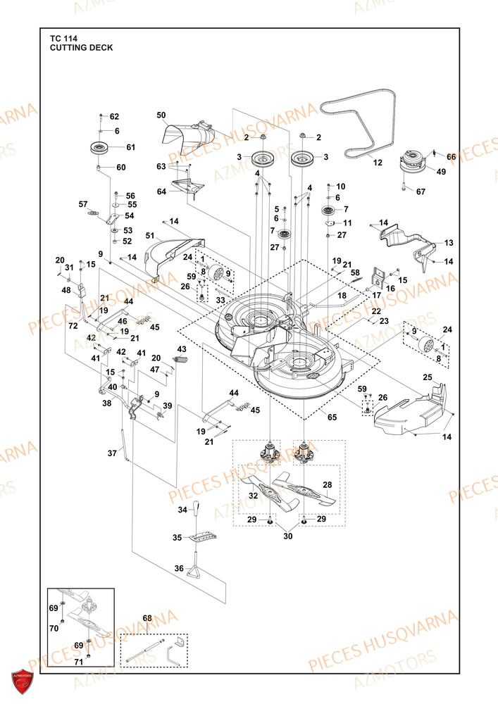 Carter De Tondeuse Coupe AZMOTORS PIECES TRACTEUR TONDEUSE TC 114 HUSQVARNA