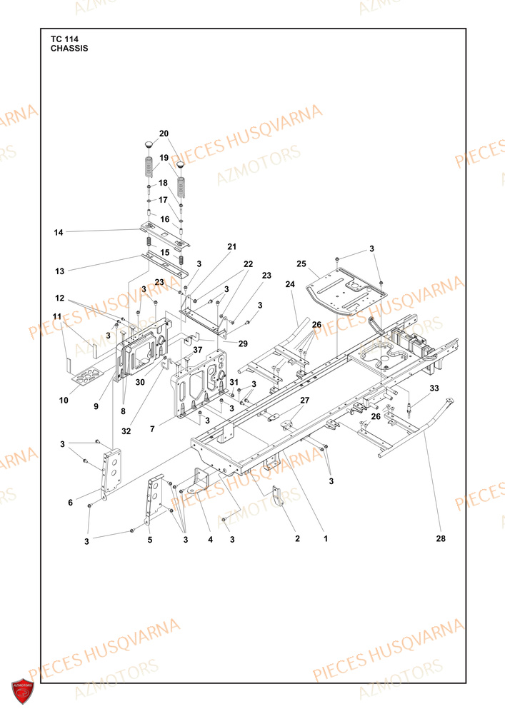 Chassis AZMOTORS PIECES TRACTEUR TONDEUSE TC 114 HUSQVARNA
