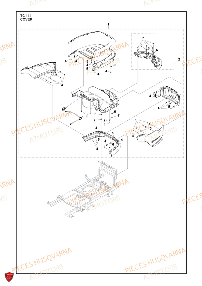 Couvercle 1 AZMOTORS PIECES TRACTEUR TONDEUSE TC 114 HUSQVARNA