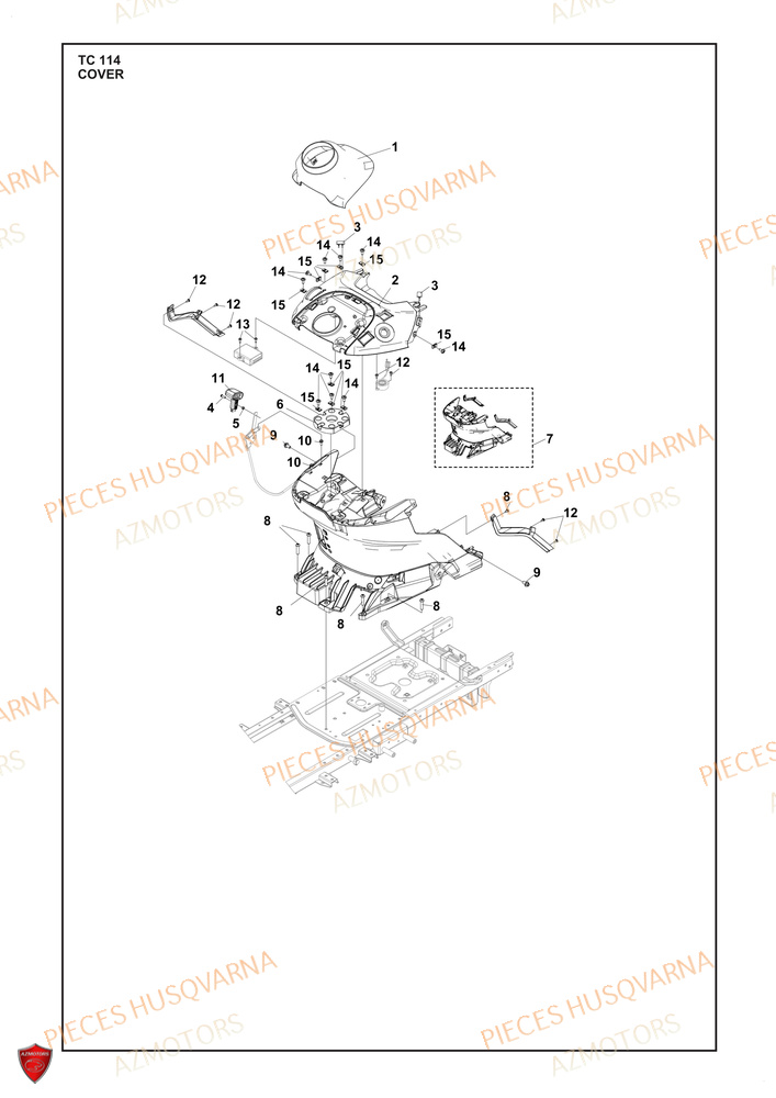 Couvercle 2 AZMOTORS PIECES TRACTEUR TONDEUSE TC 114 HUSQVARNA