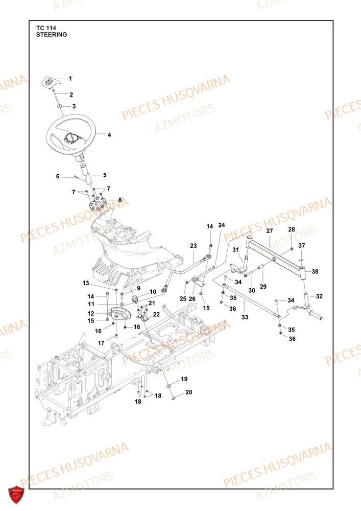 Direction AZMOTORS PIECES TRACTEUR TONDEUSE TC 114 HUSQVARNA