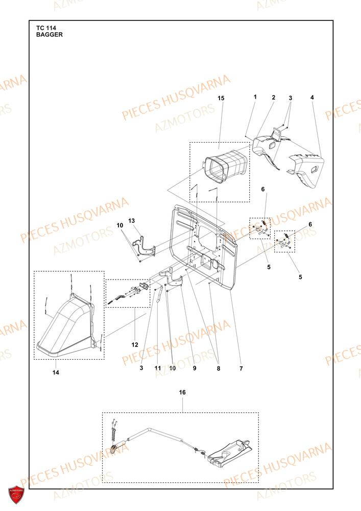 Sac Collecteur 1 AZMOTORS PIECES TRACTEUR TONDEUSE TC 114 HUSQVARNA