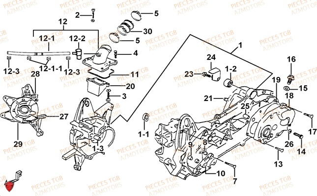 Carter Moteur TGB Pieces TGB 101S 50 (No Serie RFCBH1BHA...Type: BH1)