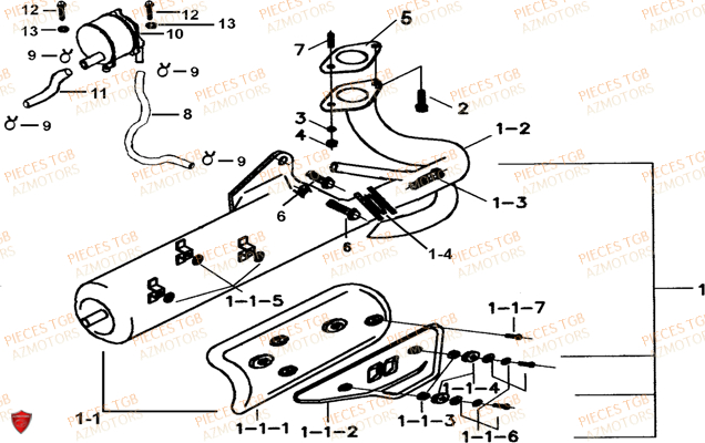 Echappement Nouveau Modele TGB Pieces TGB 101S 50 (No Serie RFCBH1BHA...Type: BH1)