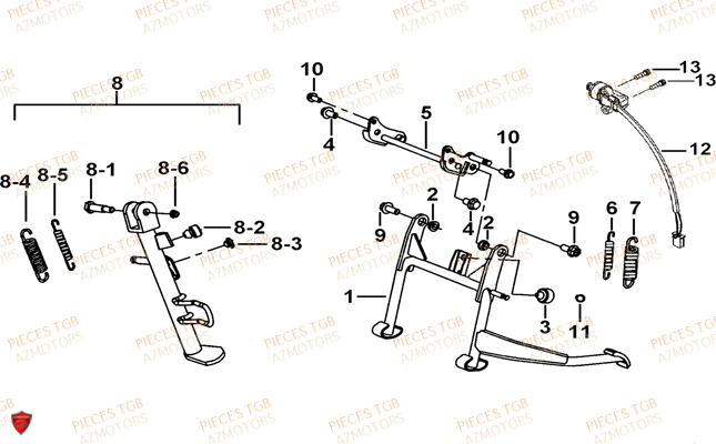 Bequille TGB Pieces TGB BELLAVITA_125 (No Serie RFCDJ8DJA...Type: DJ8)
